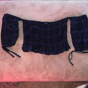 Cut off sleeve crop top with smocked waist